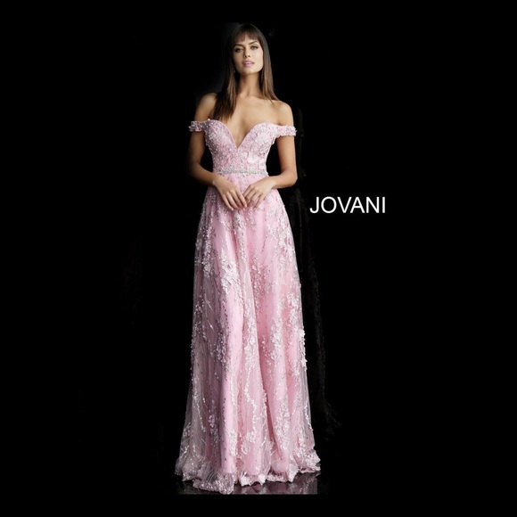 JOVANI 63005 FLORAL EMBROIDERED OFF-SHOULDER GOWN